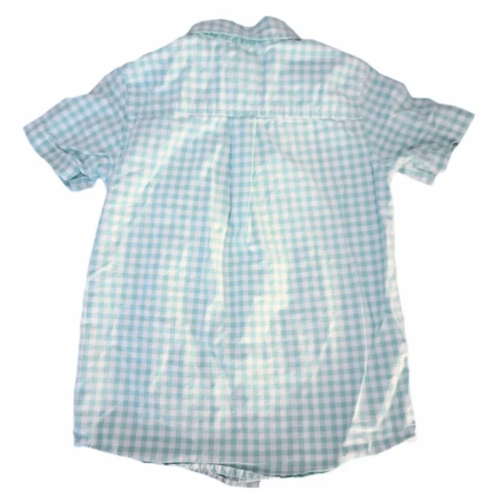 Children's Place Button Up Aqua Gingham Short Sleeve Top sz 5T Boys